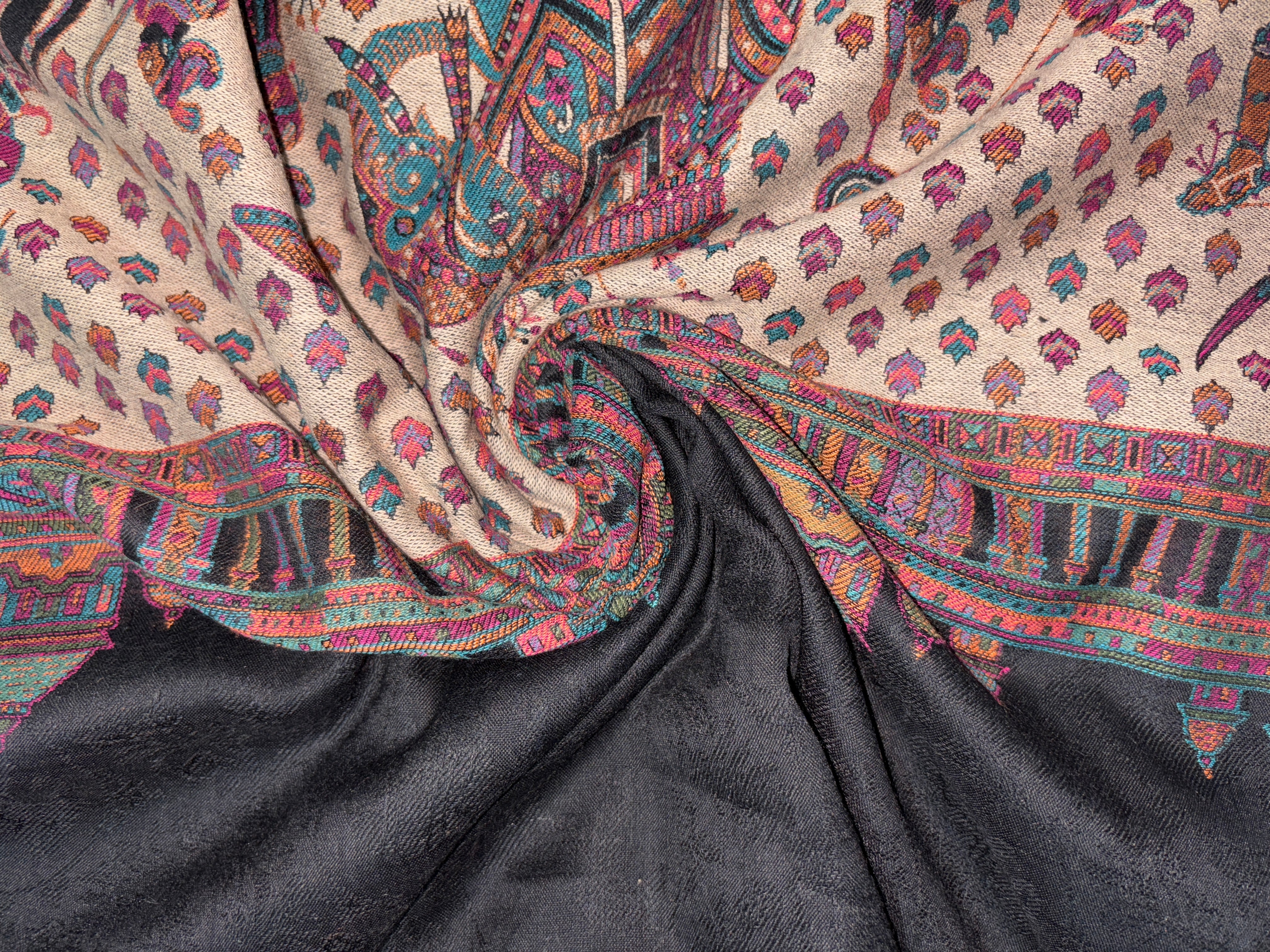 Pashmina Aari Work Border Shawl – Black