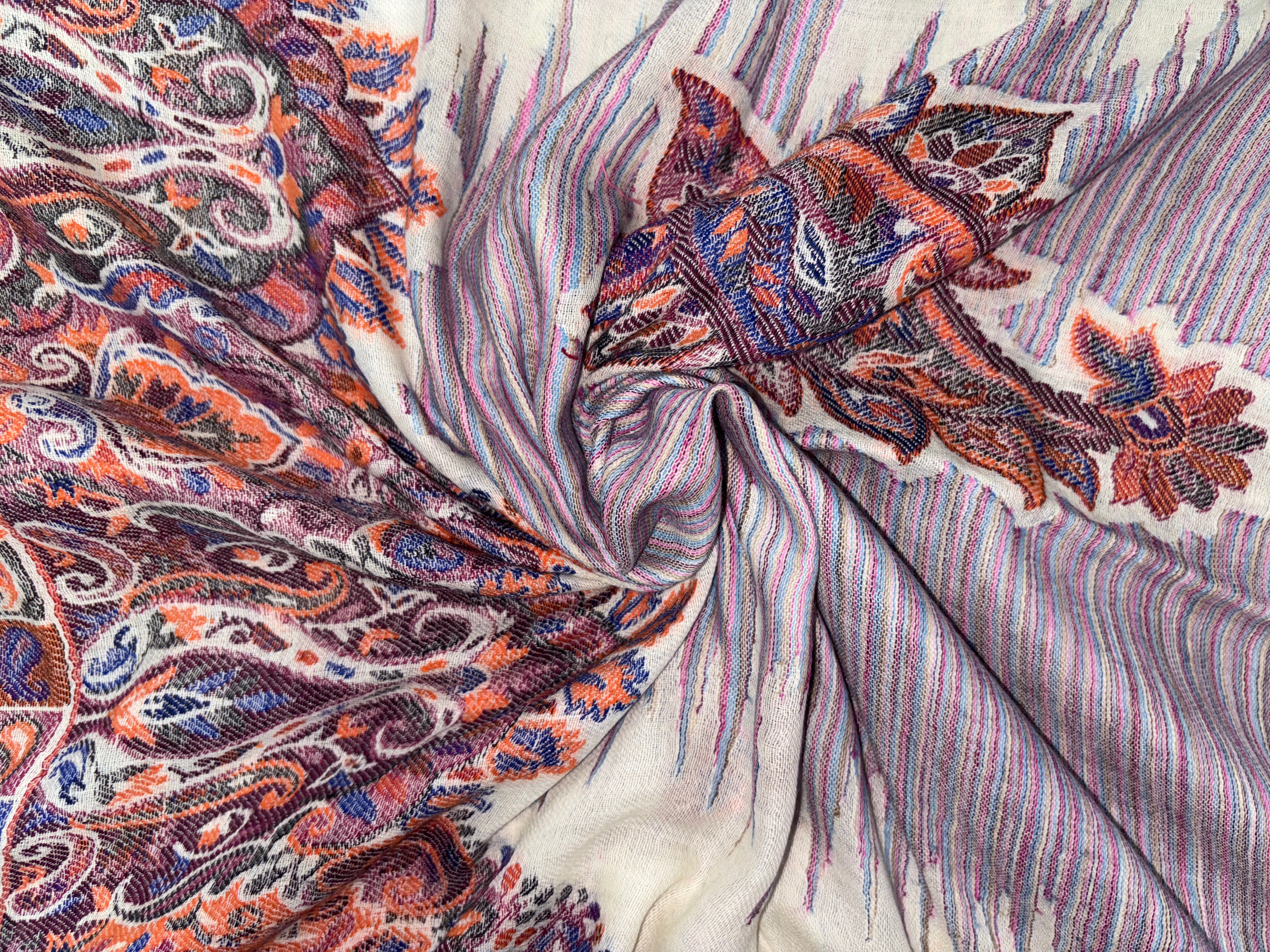 Pashmina kaani Work Shawl – White Multi Color