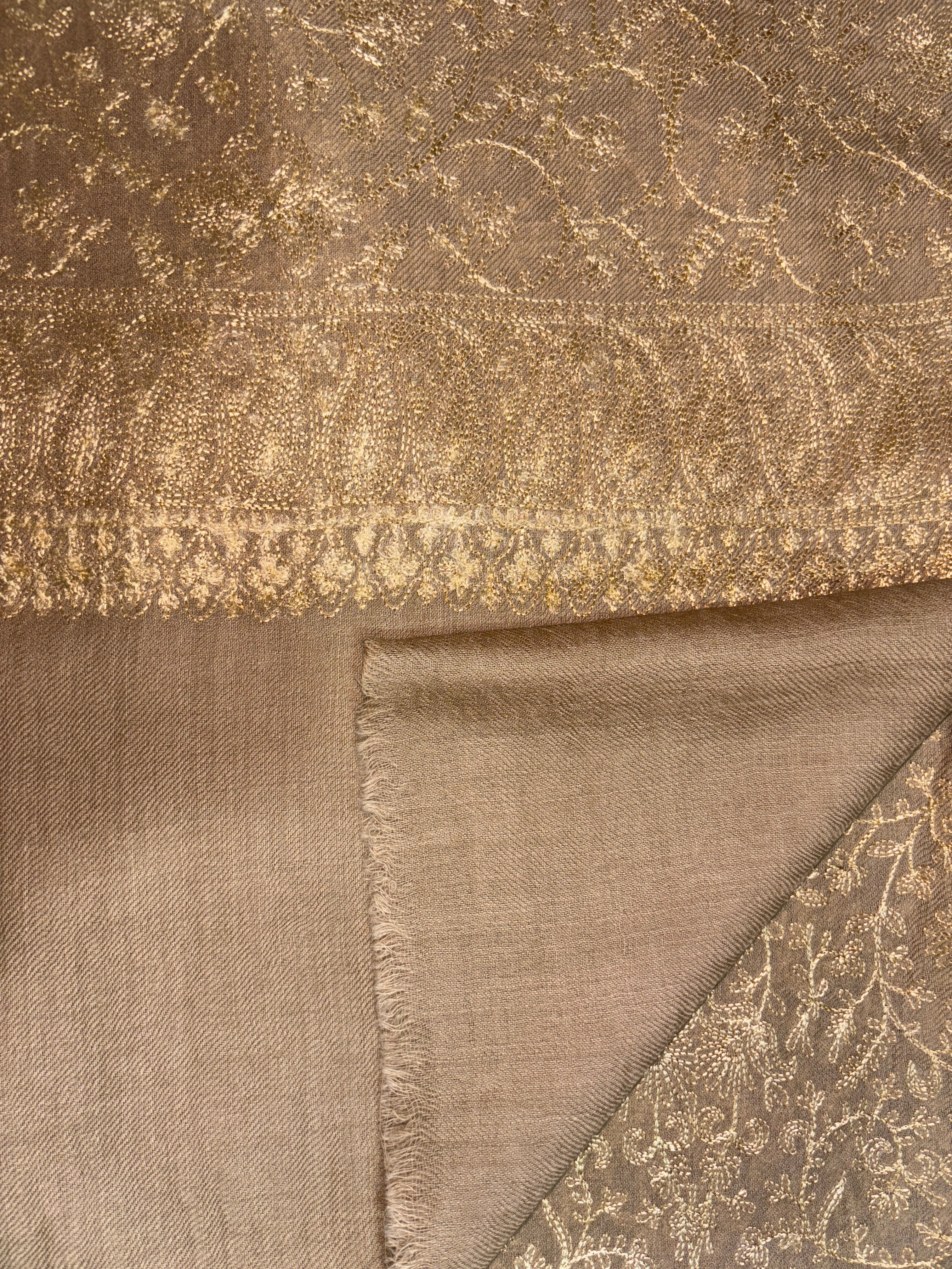 Pashmina Aari Work Shawl- Dull Brown
