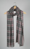 PashminaPure Wool Shawl – Gray with Checks