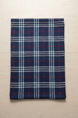 PashminaPure Wool Shawl – Navy Blue with Checks