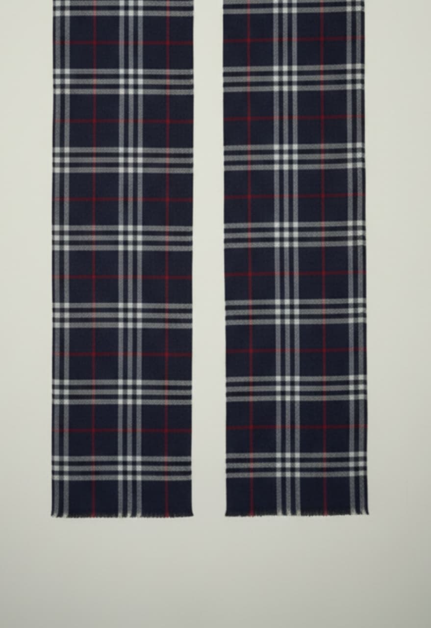 PashminaPure Wool Shawl – Navy Blue with Checks