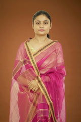 Maheshwari Full Tissue Saree – Hot Magenta | Glossy Metalic Weave