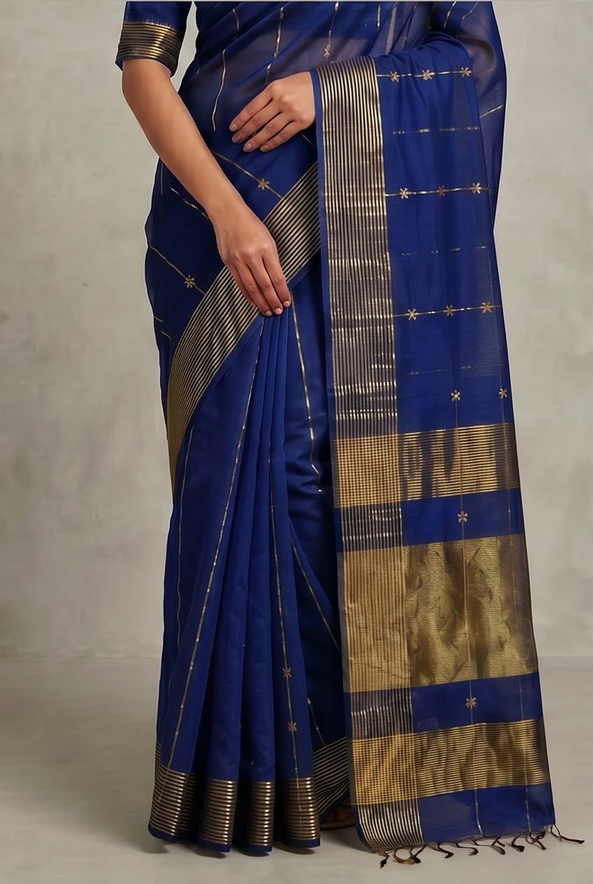 Maheshwari Cotton Silk Star Booti Tissue Saree