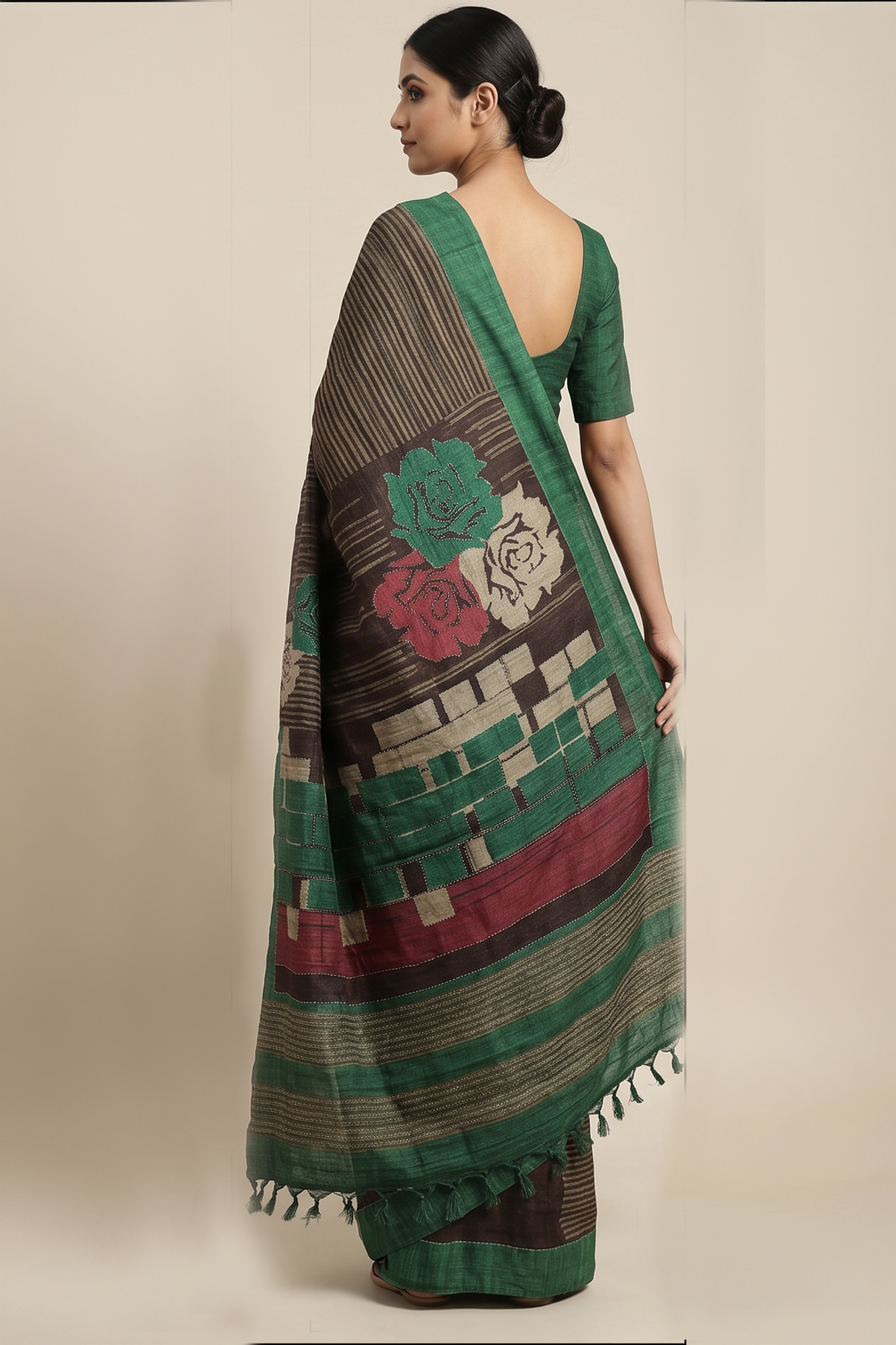 Pure Kosa Silk Saree with Hand Kantha Work