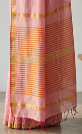 Maheshwari Cotton Silk Full Tissue Saree – Baby Pink with Golden Border