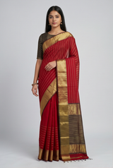Maheshwari Cotton Silk Diamond Boota Stripe Saree