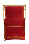 Ruby Red Maheshwari Saree with Zari Border & Golden Booti
