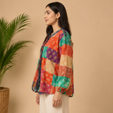 Women's Chanderi Printed Patchwork Jacket