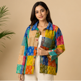 Women's Chanderi Printed Patchwork Jacket