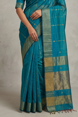 Maheshwari Cotton Silk Star Booti Tissue Saree