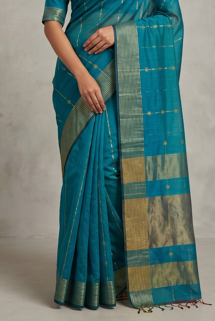 Maheshwari Cotton Silk Star Booti Tissue Saree