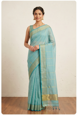 Maheshwari Cotton Silk Star Booti Tissue Saree