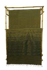 Olive Green Maheshwari Silk Cotton Full Tissue Saree with Metallic Sheen