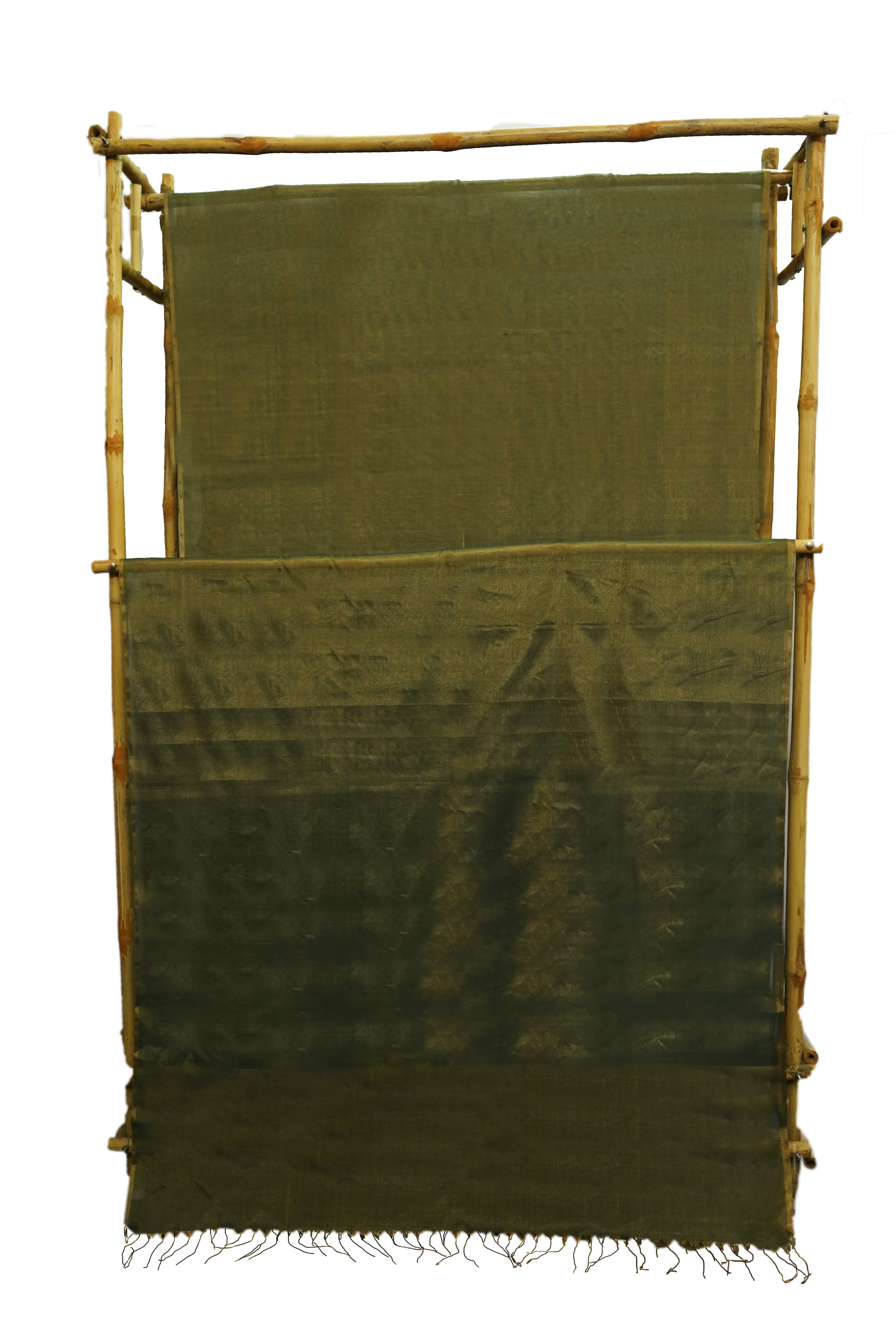 Olive Green Maheshwari Silk Cotton Full Tissue Saree with Metallic Sheen