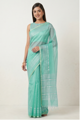 Maheshwari Cotton Silk Silver Tissue Saree