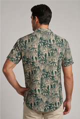 Men's Tropical Tiger Print Cotton Blend Half Sleeve Shirt