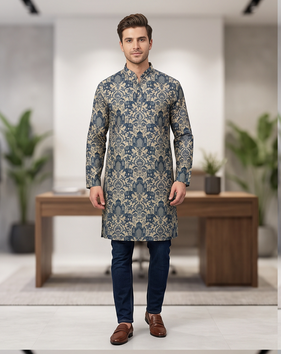 Premium Bamboo Silk Printed Kurta
