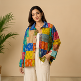 Women's Chanderi Printed Patchwork Jacket