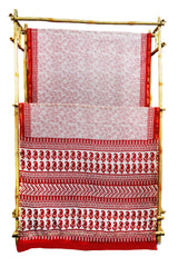 Chanderi Cotton Silk Red & White Batik Print Saree