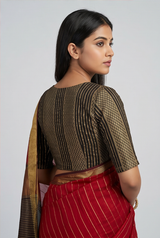 Maheshwari Cotton Silk Diamond Boota Stripe Saree