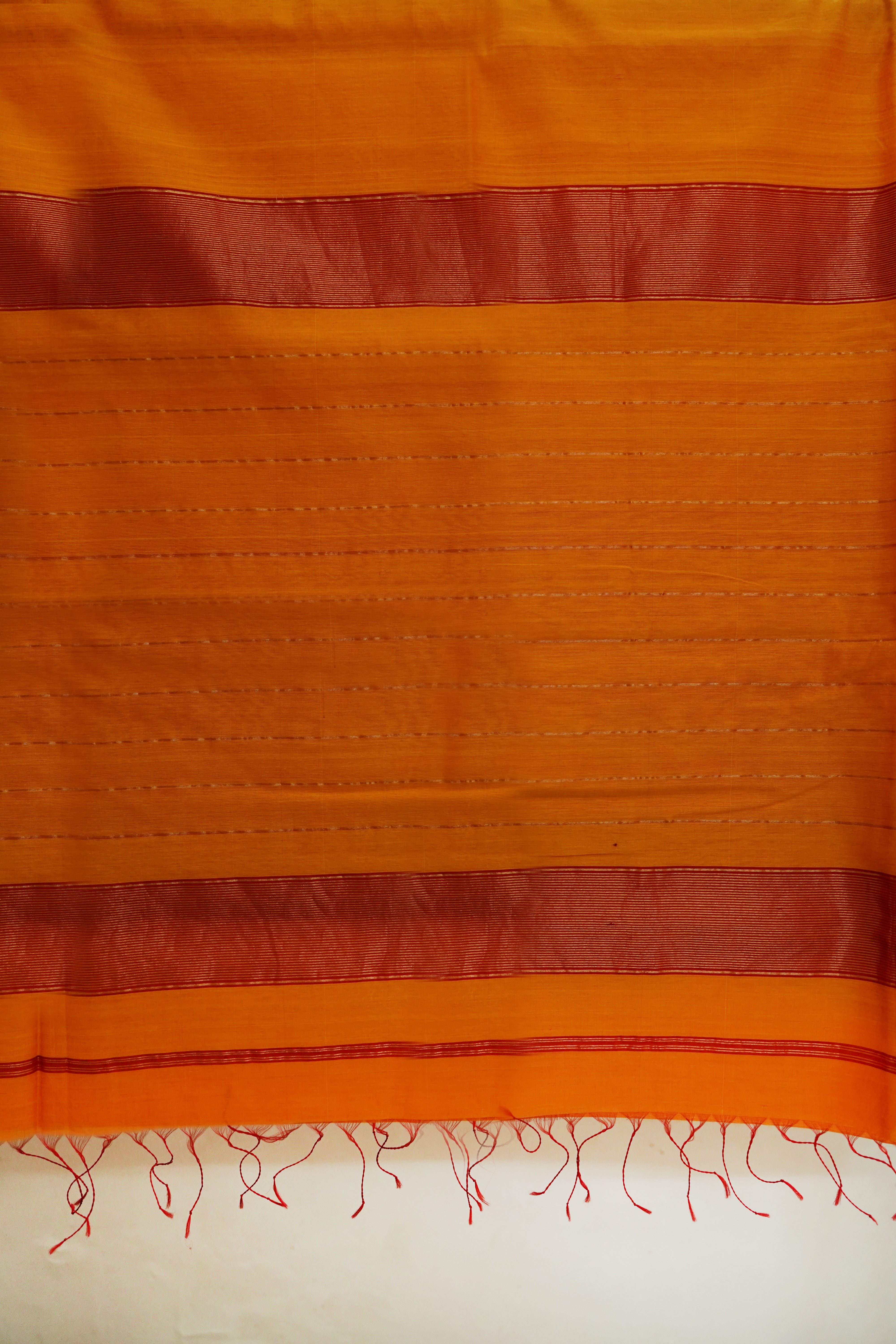 Sunrise Orange Maheshwari Saree with Big Zari Border