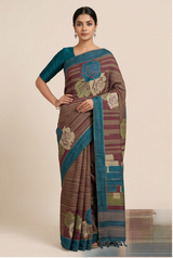 Pure Kosa Silk Saree with Hand Kantha Work